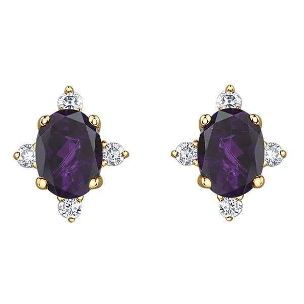 Amethyst & Diamond Stud Earrings in 10Kt Yellow Gold Taylors Jewellers Alliston, ON