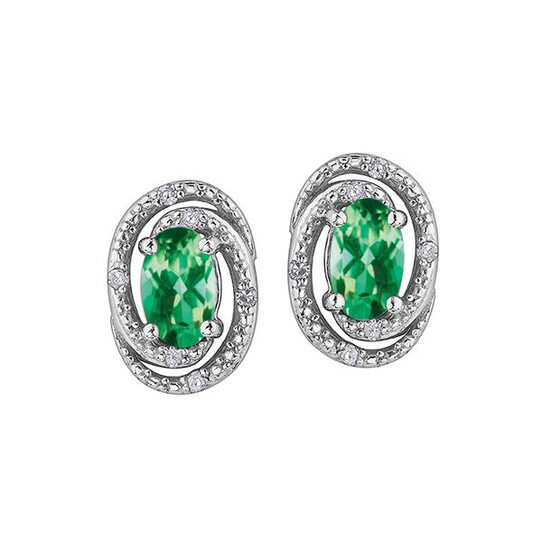 5X3MM Emerald & Diamond Stud Earrings in Sterling Silver Taylors Jewellers Alliston, ON