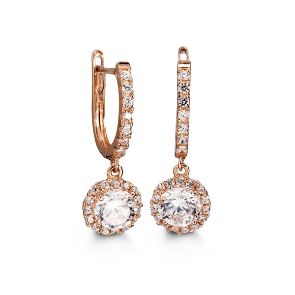 Lux Rose 10K Large Round Halo Cubic Zirconia Dangle Earrings Taylors Jewellers Alliston, ON