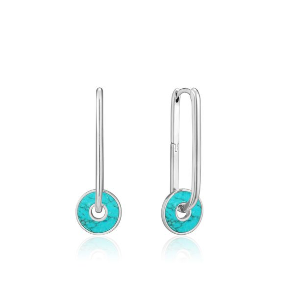 E022-04H Ania Haie Turquoise Disc Hoop Earrings Sterling Silver 