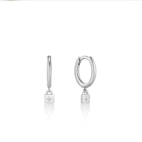 E032-01H Ania Haie Silver Padlock Huggie Hoop Earrings Taylors Jewellers Alliston, ON
