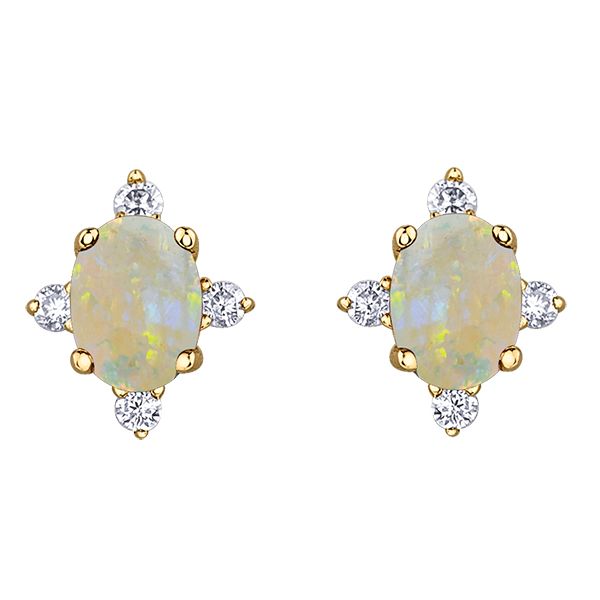 Opal & Diamond Stud Earrings in 10Kt Yellow Gold Taylors Jewellers Alliston, ON