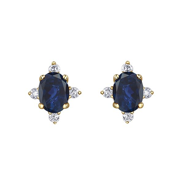 10KT YELLOW GOLD BIRTHSTONE EARRINGS WITH SAPPHIRE 4X3MM AND 8 DIA=0.04CT Taylors Jewellers Alliston, ON