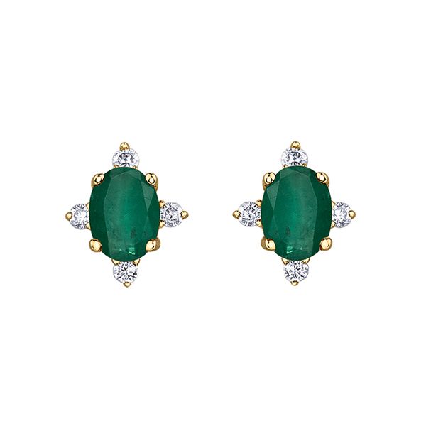 Emerald & Diamond Stud Earrings in 10KT Yellow Gold Taylors Jewellers Alliston, ON