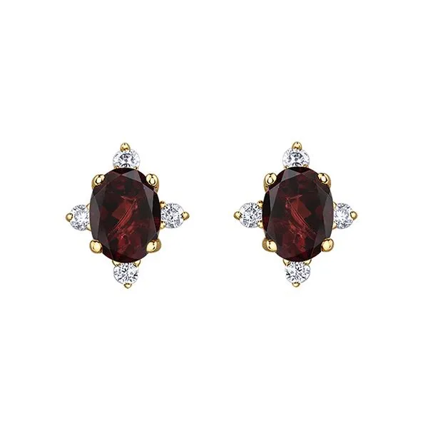 10kt Yellow Gold Oval Red Garnet & 0.04cttw Diamond Studs Taylors Jewellers Alliston, ON