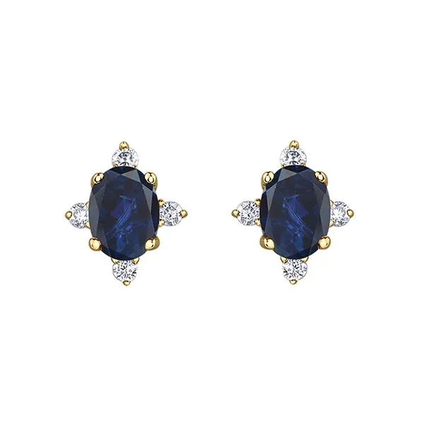 10kt Yellow Gold Oval Sapphire & 0.04cttw Diamond Studs Taylors Jewellers Alliston, ON