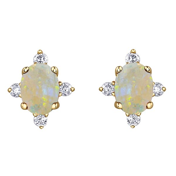 10kt Yellow Gold Oval Opal & 0.04cttw Diamond Studs Taylors Jewellers Alliston, ON