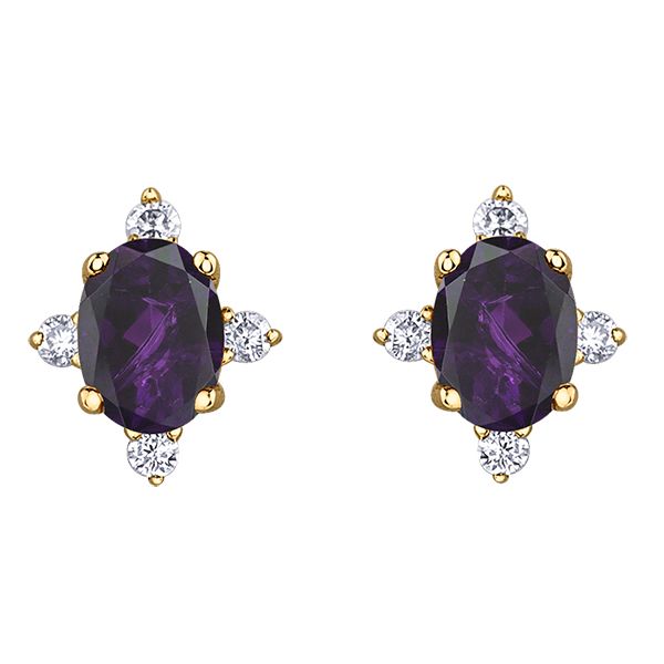 10kt Yellow Gold Oval Amethyst & 0.04cttw Diamond Studs Taylors Jewellers Alliston, ON