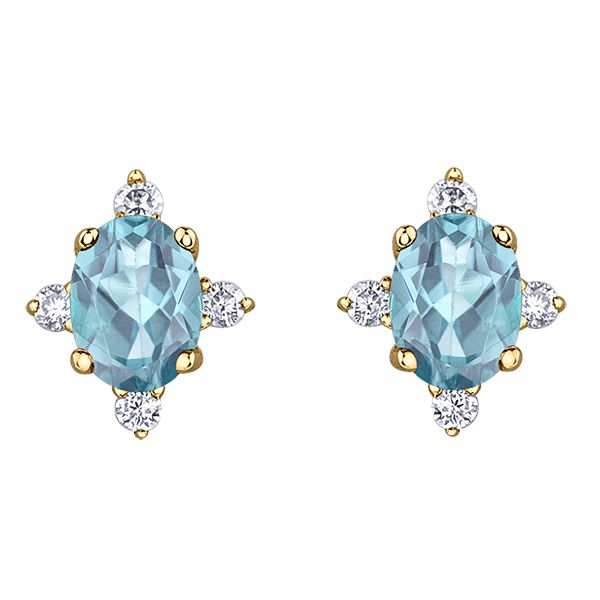 10kt Yellow Gold Oval Aquamarine & 0.04cttw Diamond Studs Taylors Jewellers Alliston, ON