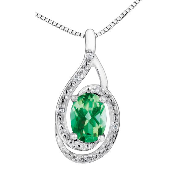 7X5MM EMERALD & 0.03CT T.W DIAMOND STERLING SILVER NECKLACE Taylors Jewellers Alliston, ON