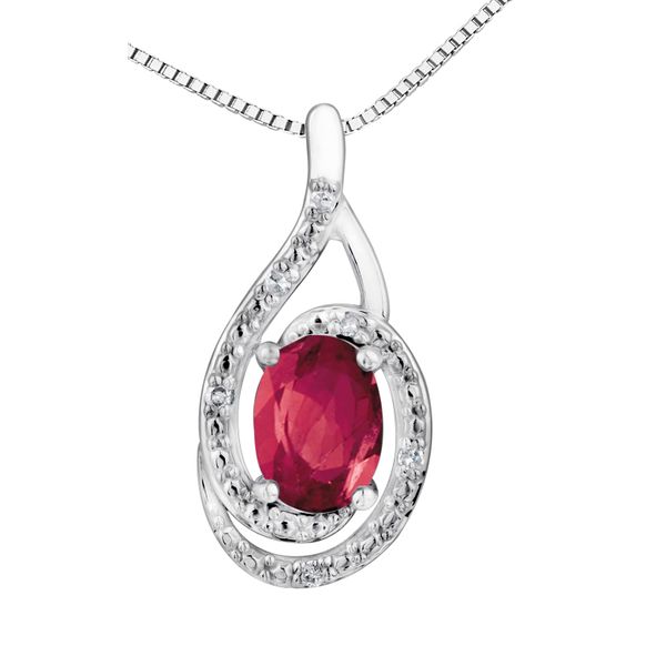 7X5MM RUBY & 0.03CT T.W DIAMOND STERLING SILVER NECKLACE Taylors Jewellers Alliston, ON