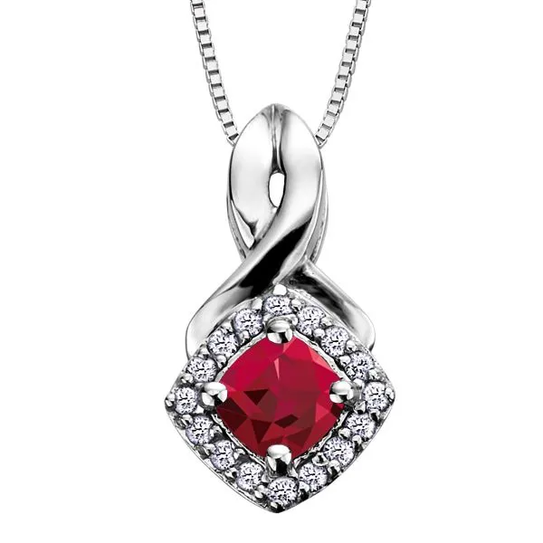4MM GARNET AND 0.08CT T.W DIAMOND 10KT WHITE GOLD HALO PENDANT Taylors Jewellers Alliston, ON