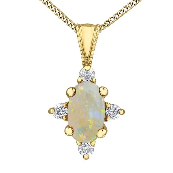 10kt Yellow Gold Oval Opal & 0.03cttw Diamond Necklace Taylors Jewellers Alliston, ON