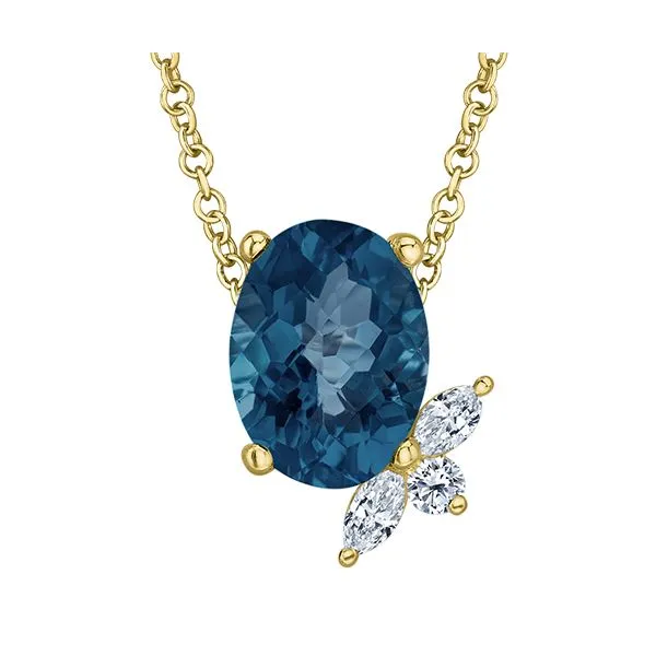 10kt Yellow Gold Oval London Blue Topaz & 0.07cttw Diamond Pendant Taylors Jewellers Alliston, ON