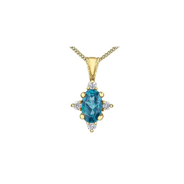 10kt Yellow Gold Oval Blue Topaz &  0.03cttw Diamond Necklace Taylors Jewellers Alliston, ON