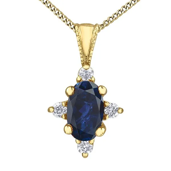 10kt Yellow Gold Oval Blue Sapphire & 0.03cttw Diamond Necklace Taylors Jewellers Alliston, ON