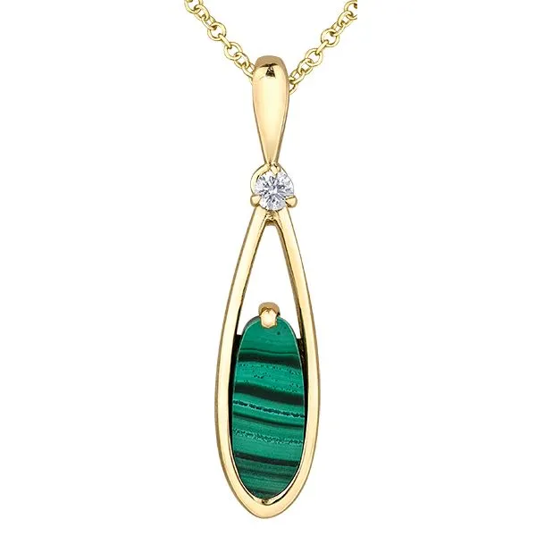 10kt Yellow Gold Oval Malachite & 0.043cttw Diamond Pendant Taylors Jewellers Alliston, ON