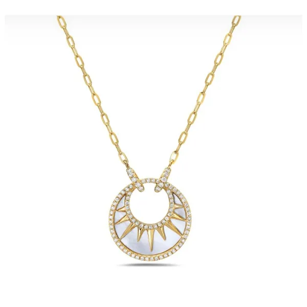 Yellow Gold Sun Ray Mother Of Pearl & Diamond Pendant Taylors Jewellers Alliston, ON