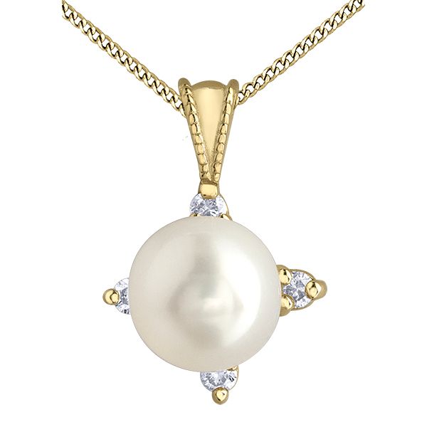 10kt Yellow Gold White Pearl & 0.03cttw Diamond Necklace Taylors Jewellers Alliston, ON