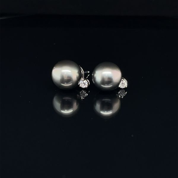 9MM Tahitian Pearl & 0.10Ct T.W Diamond Stud Earrings In 18Kt White Gold Taylors Jewellers Alliston, ON