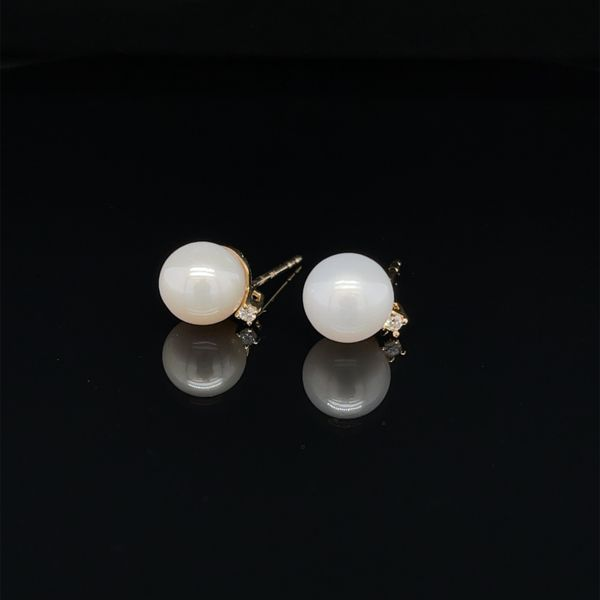 8MM Pearl & 0.03Ct T.W Diamond 14K Yellow Gold Stud Earrings Taylors Jewellers Alliston, ON