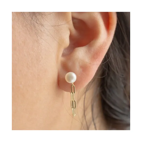 Gold Vermeil Pearl Paperclip Chain Earrings - Sterling Silver & Lustrous Pearls Image 2 Taylors Jewellers Alliston, ON