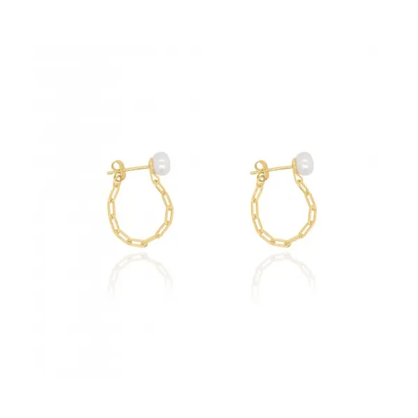 Gold Vermeil Pearl Paperclip Chain Earrings - Sterling Silver & Lustrous Pearls Taylors Jewellers Alliston, ON