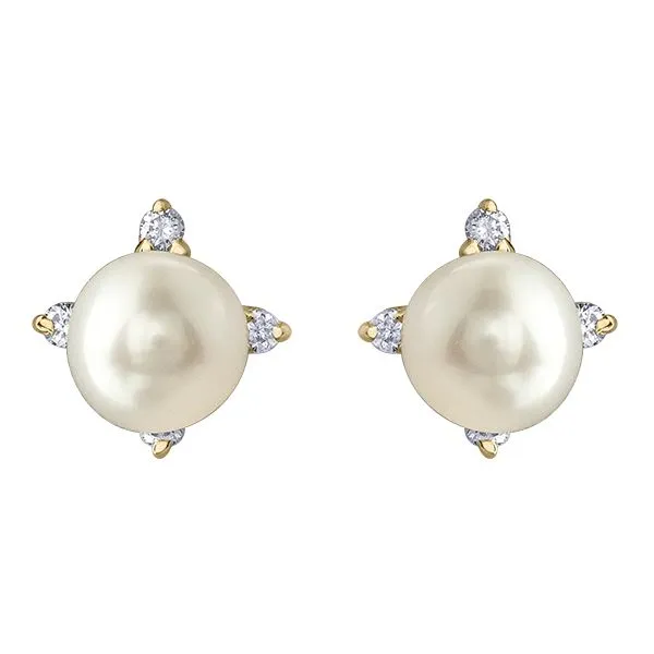 4MM Pearl & Diamond Accent Stud Earrings in 10Kt Yellow Gold Taylors Jewellers Alliston, ON
