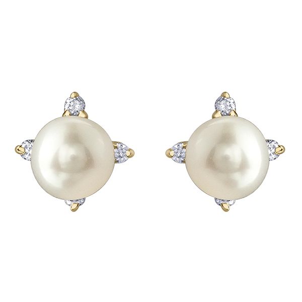 10kt Yellow Gold Pearl & 0.04cttw Diamond Studs Taylors Jewellers Alliston, ON
