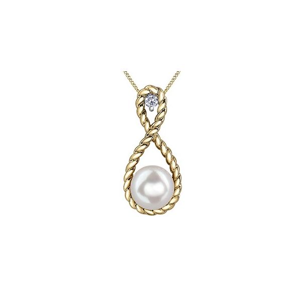 6MM Fresh Water Pearl 10KT Yellow Gold Infinity Pendant 18