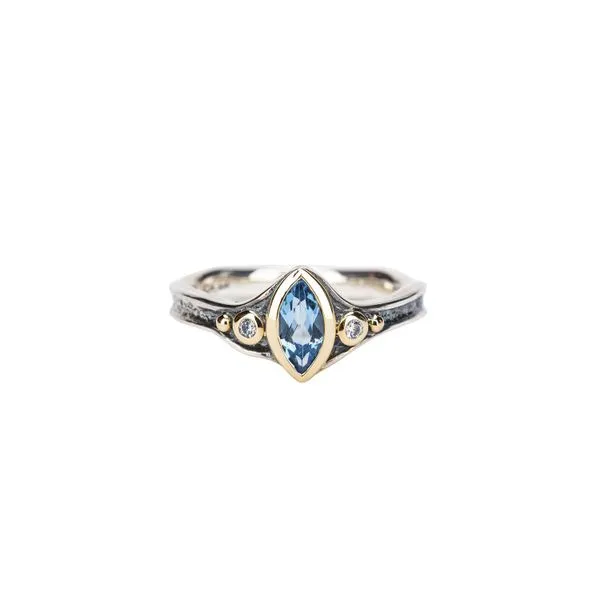 Silver and 10k Gold Rocks 'n Rivers Ring - Marquise Swiss Blue Topaz & CZ Taylors Jewellers Alliston, ON