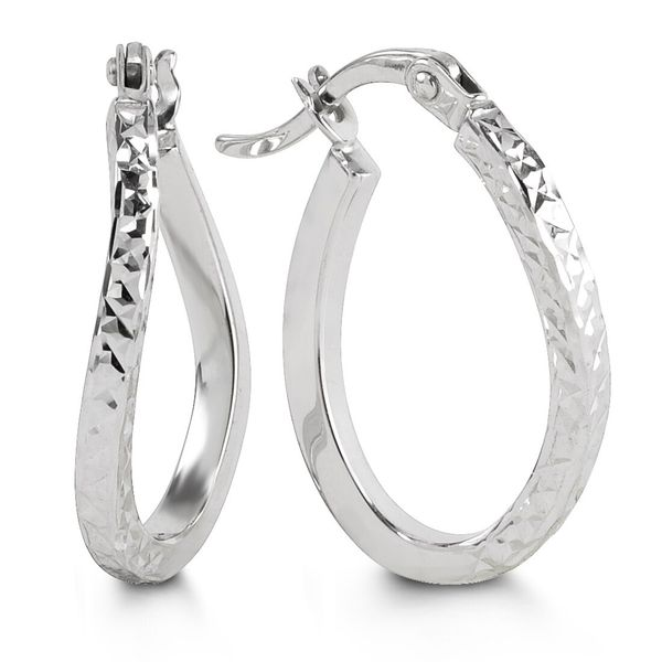 10KT WHITE GOLD HAMMERED STYLE HOOP EARRINGS Taylors Jewellers Alliston, ON