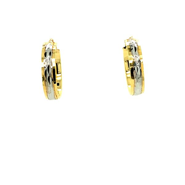 10KT Two Tone Yellow & White Gold Diamond Cut Shiny Bella Hoop Earrings Taylors Jewellers Alliston, ON