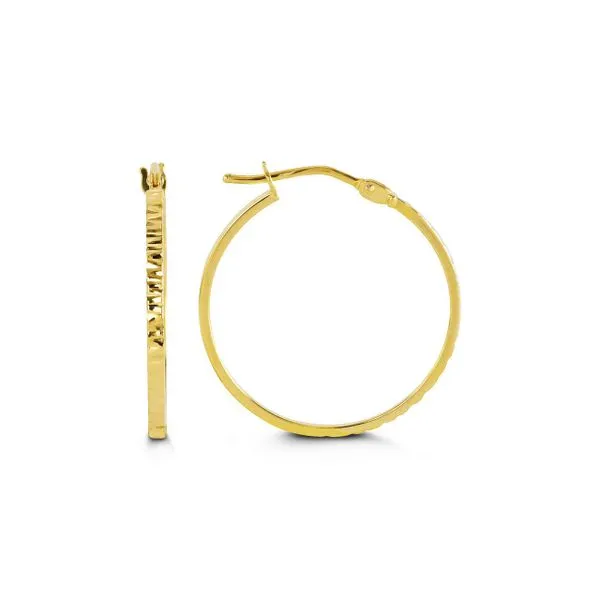 BELLA 1040D 10KT YELLOW GOLD HAMMERED HOOP EARRINGS SMALL Taylors Jewellers Alliston, ON