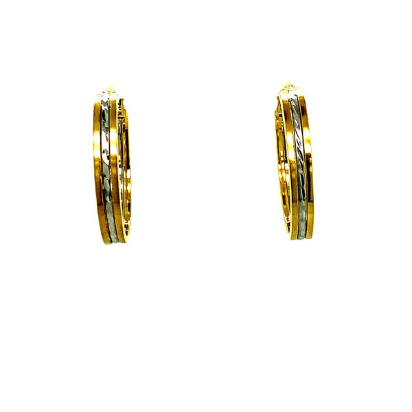 10KT GOLD YELLOW AND WHITE MEDIUM HOOP EARRINGS 1049E Taylors Jewellers Alliston, ON