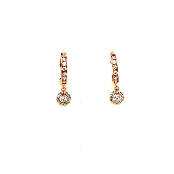 LADY'S LUX ROSE 10 KT SMALL ROUND HALO CUBIC ZIRCONIA DANGLE EARRINGS Taylors Jewellers Alliston, ON