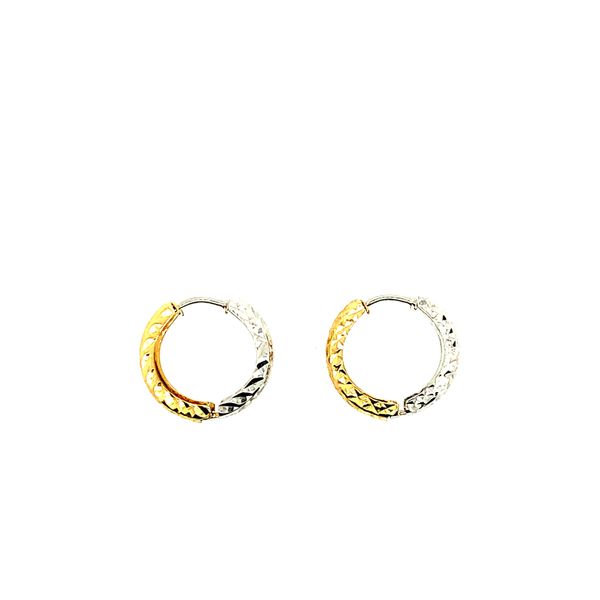 Lady's Two-Tone Diamond Cut 10KT Huggie Earrings Image 2 Taylors Jewellers Alliston, ON