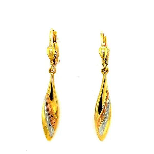 10KT TRI-COLOUR YELLOW, WHITE & ROSE GOLD DANGLE EARRINGS Taylors Jewellers Alliston, ON