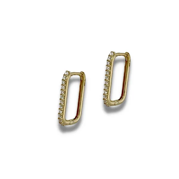 10K Yellow Gold Rounded Rectangle Hoop Earring with CZ's Taylors Jewellers Alliston, ON