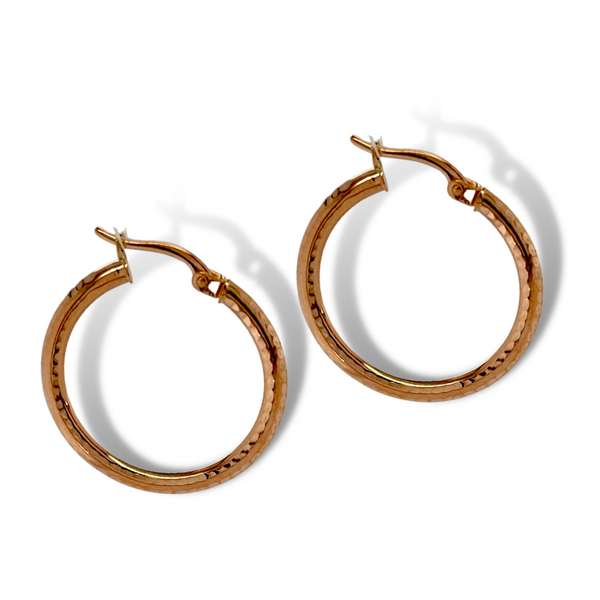 10K Rose Gold Medium Hoop Hammer Finish Earrings Taylors Jewellers Alliston, ON