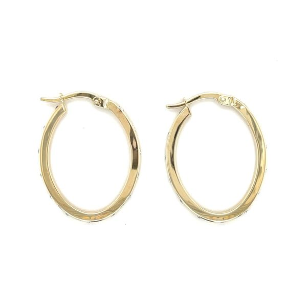 10K Yellow Gold & CZ Oval Medium Hollow Hoop Earrings Image 2 Taylors Jewellers Alliston, ON