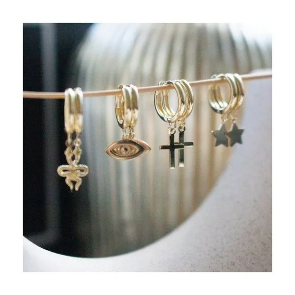 10KY Gold Plain Evil Eye Dangle Huggies Image 2 Taylors Jewellers Alliston, ON