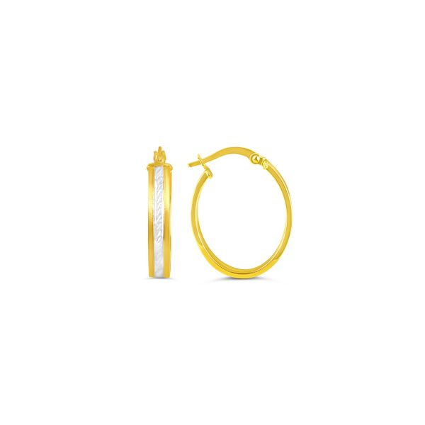 10KT GOLD YELLOW AND WHITE MEDIUM HOOP EARRINGS 1049E Taylors Jewellers Alliston, ON