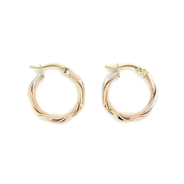 10K Gold Tri-Colour 15MM Twisted Hollow Hoop Earring Image 2 Taylors Jewellers Alliston, ON