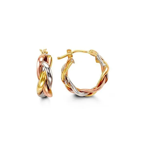 10KT TRI-COLOUR YELLOW, WHITE & ROSE GOLD WEAVE EARRINGS Taylors Jewellers Alliston, ON