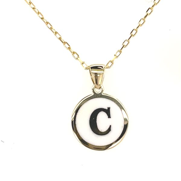 10Kt Bella  White Enamel Initial Disc With Chain 16