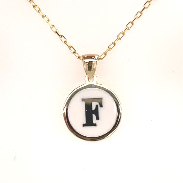 10Kt Bella  White Enamel Initial Disc With Chain 16