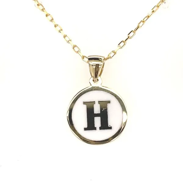 10Kt Bella  White Enamel Initial Disc With Chain 16