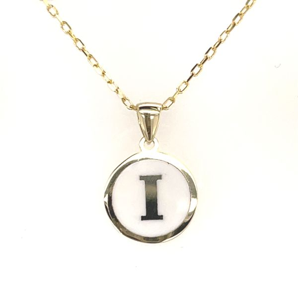 10Kt Bella  White Enamel Initial Disc With Chain 16