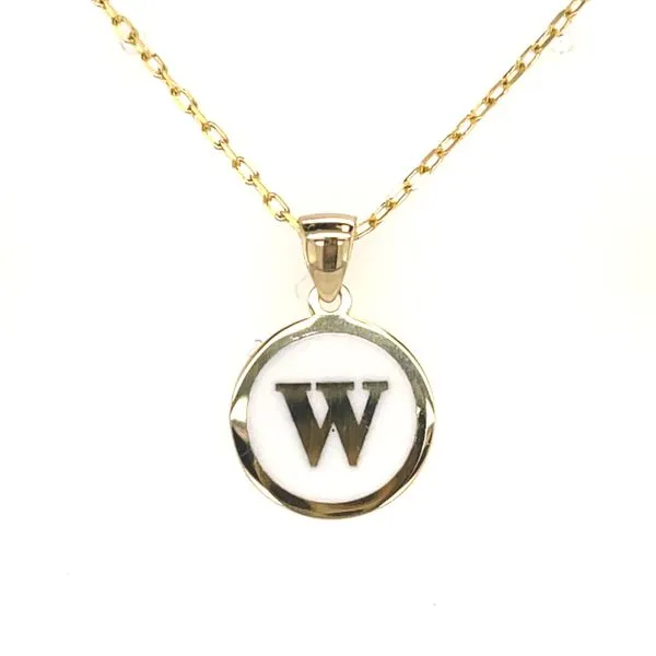 10Kt Bella  White Enamel Initial Disc With Chain 16